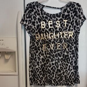 Justice Black and White Leopard Tee with Gold Accents